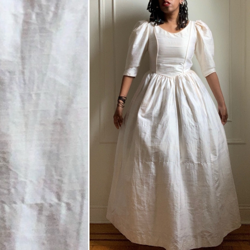 Vintage Raw Silk Laura Ashley Elegant Egg Shell White Women's Dress